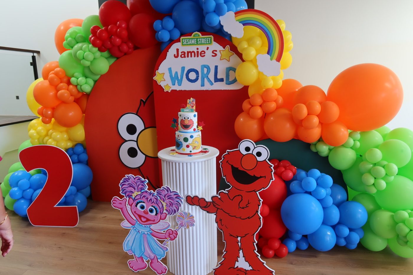 Sesame Street themed second birthday with balloon installation